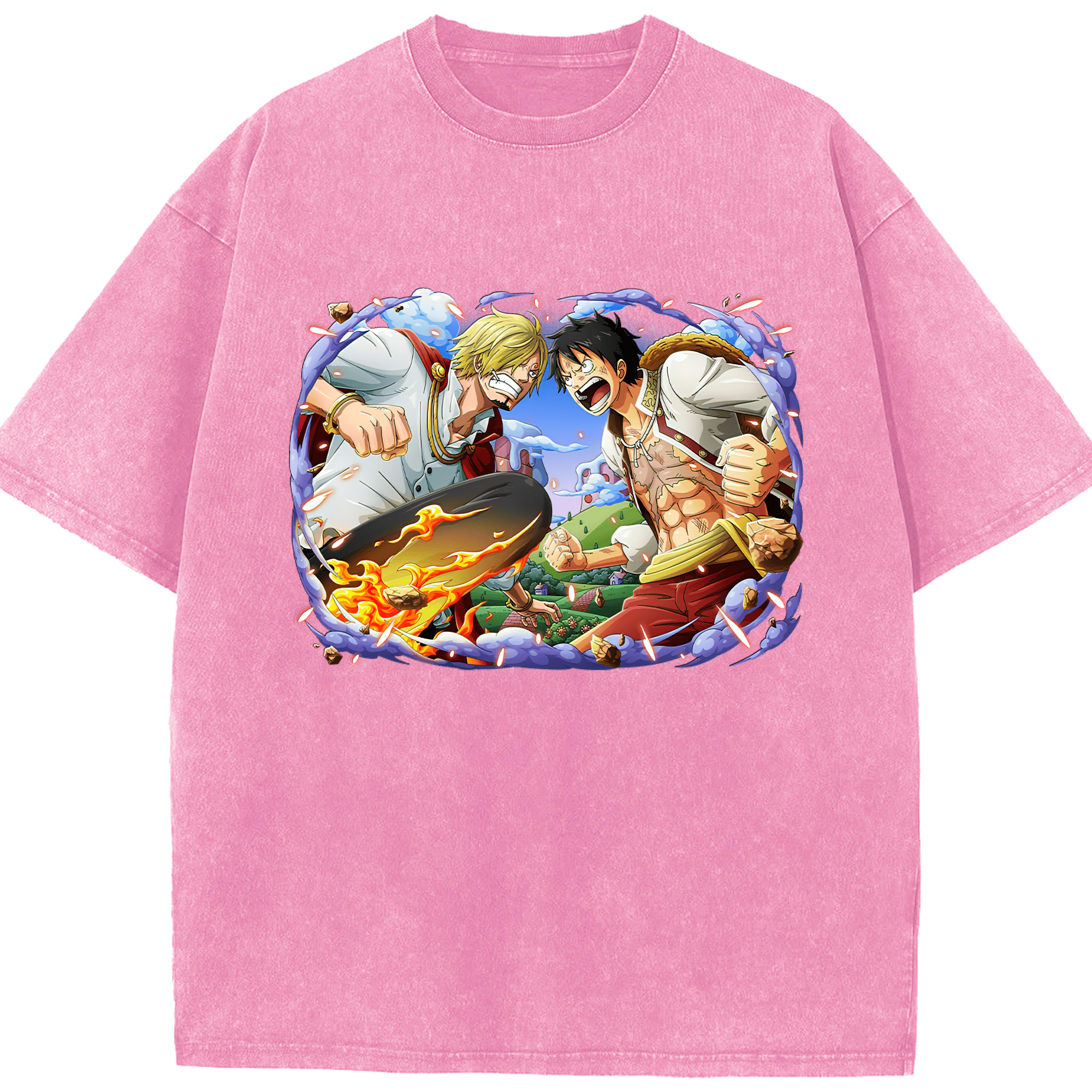 ワンピース モンキー・D・ルフィ ONE PIECE Monkey D. Luffy 綿100% ヴィンテージ風 半袖Tシャツ（フロントプリント）